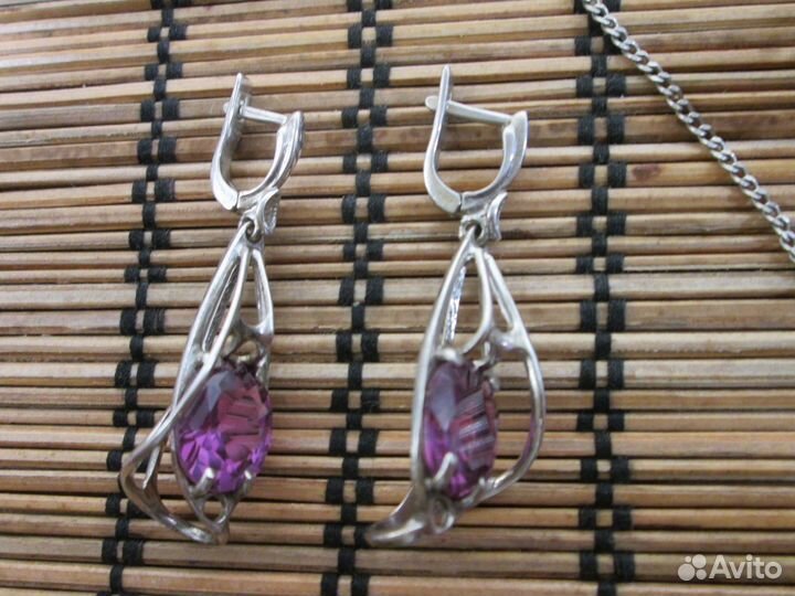 Комплект кольцо серьги колье серебро аметист