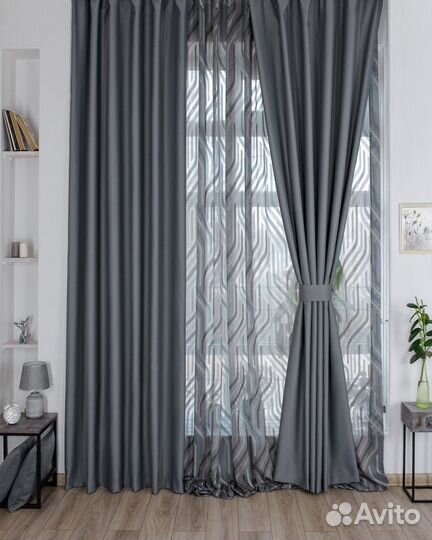 Шторы блэкаут Марсель серый новые пошив