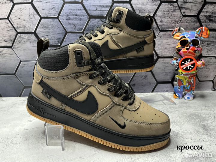 Кроссовки Nike Air Force 1 высокие коричневые мех