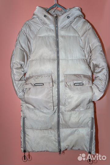 Куртка пуховик бежевая длинная