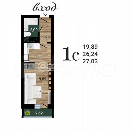 Квартира-студия, 27 м², 23/27 эт.