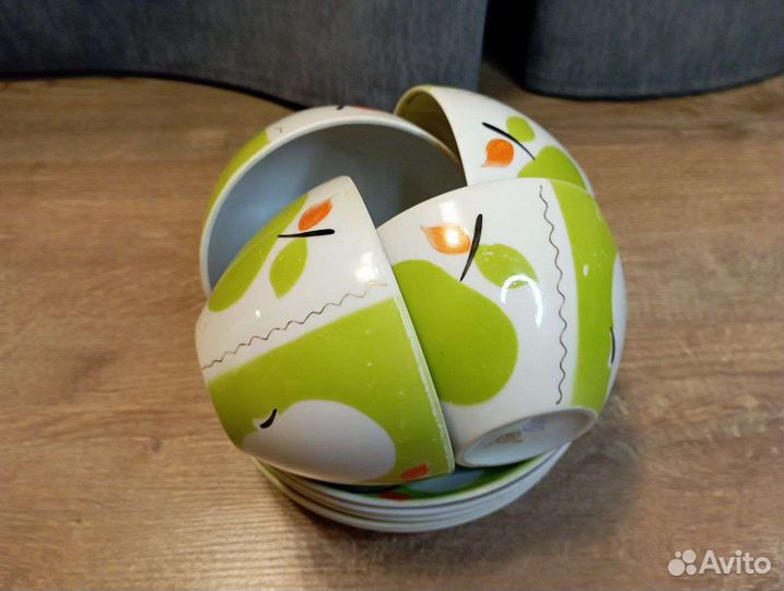 4 чайные пары Зелёные яблоки юфз, 1960е годы