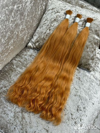 Натуральные волосы рыжие 60 см волна