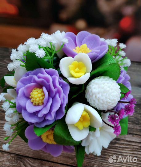 Букет из мыла фиолетово-желтый