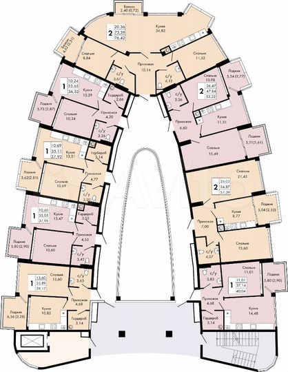 2-к. квартира, 76,4 м², 8/9 эт.