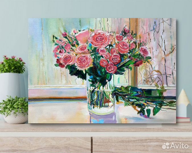 Картина маслом Розы у окна 30 на 40 см