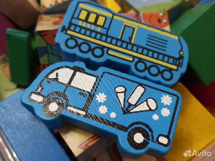 Кубики деревянные пазл Три кота машинки