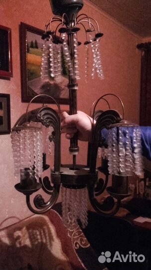 Люстра из бронзы с хрустальными подвесками