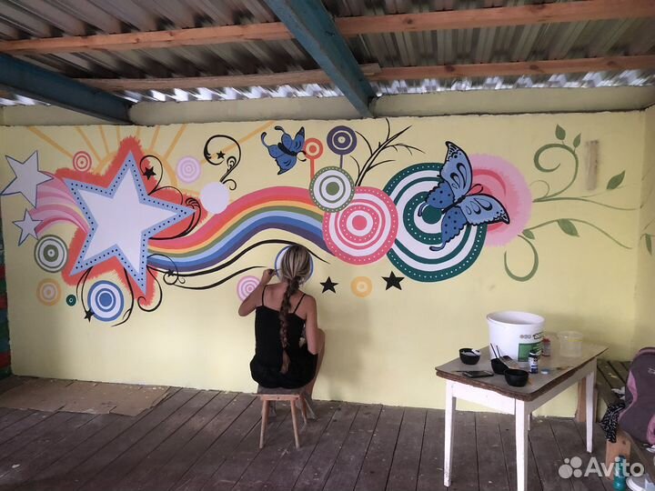 Роспись стен, ворот, предметов картины на заказ