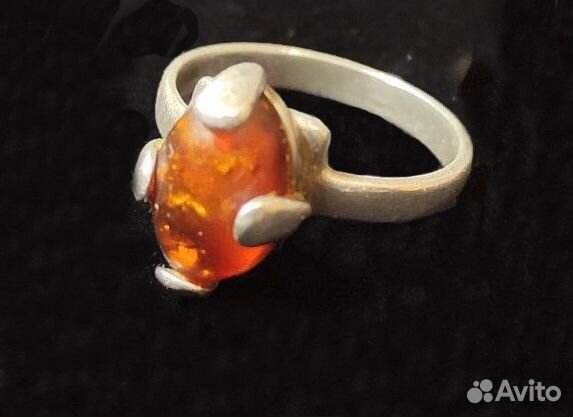 Кольцо серребро янтарь старое