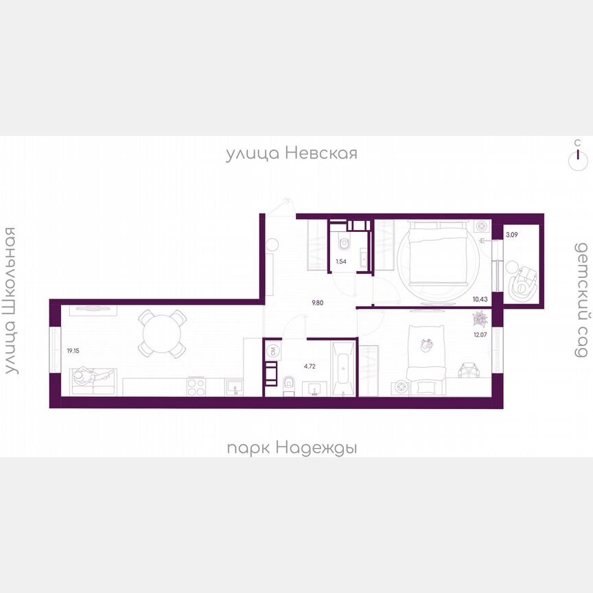 2-к. квартира, 58,6 м², 3/5 эт.