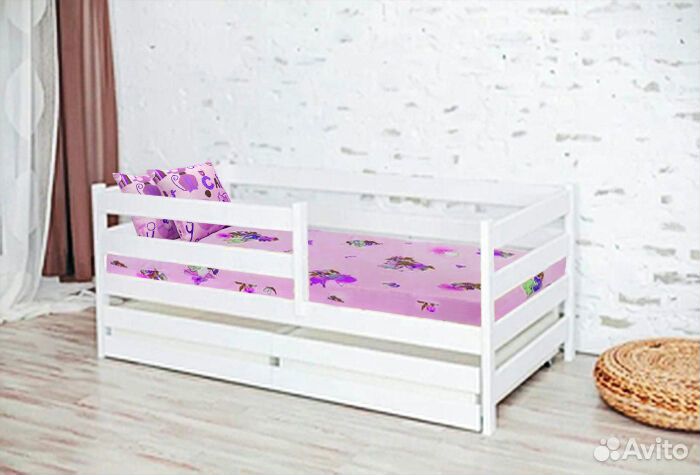 Кроватка с бортиком софа эко берёза от 2х лет