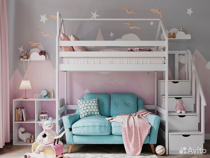 Кровать Эко -14 домик - комод с матрасом