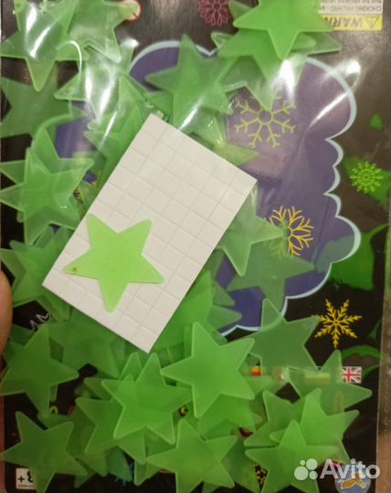 Светящиеся наклейки, звезды-80 шт