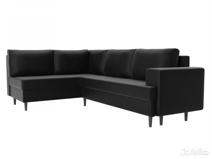 Диван угловой Сильвана левый угол, экокожа, черный