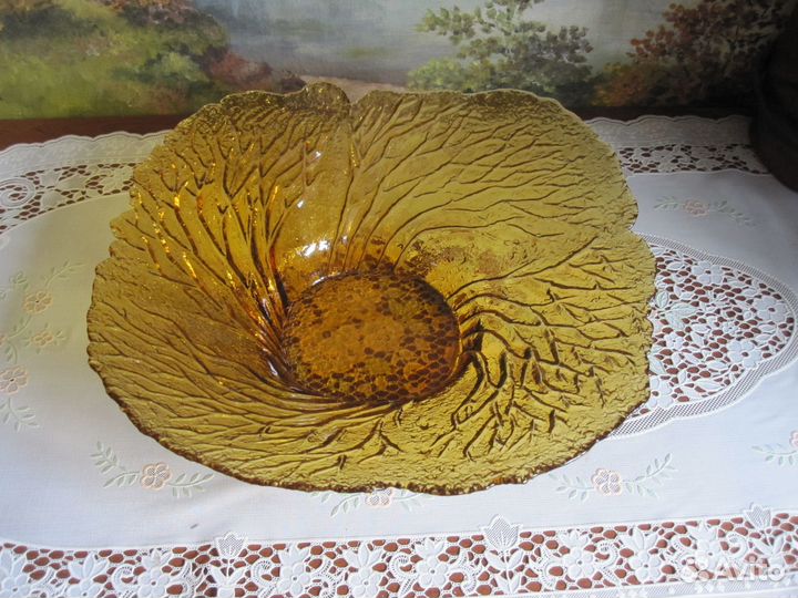 Блюдо из цветного стекла. Винтаж. Финское