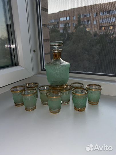 Графин с рюмками СССР зеленый