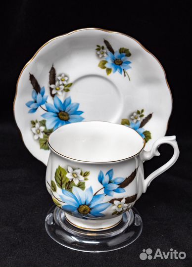 Чайная пара Роял Альберт, синие цветы, винтаж