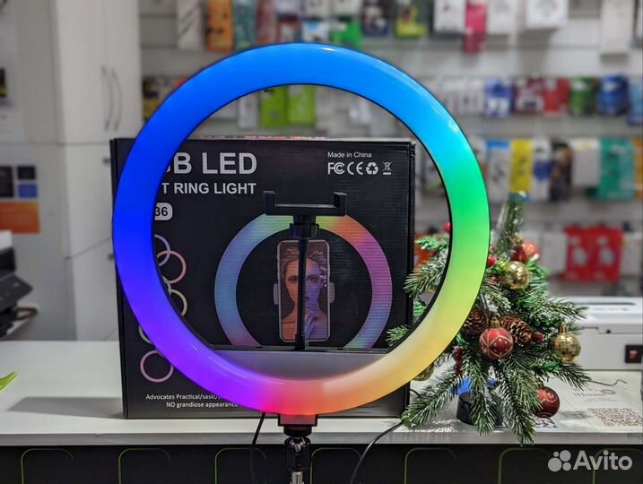 Кольцевая лампа 36 см RGB с штативом