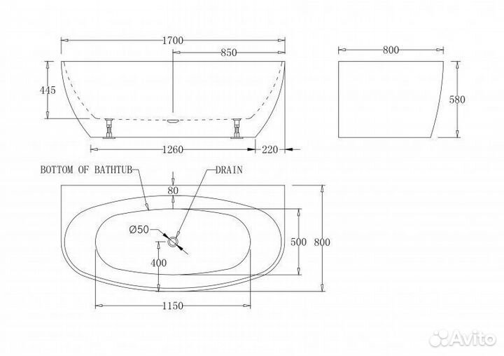 Ванна акриловая BelBagno BB83 170х80 белая