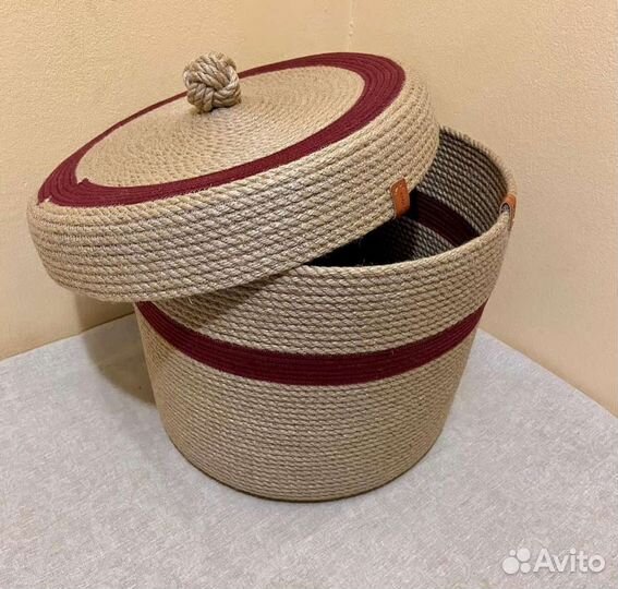 Корзина для хранения из джута с крышкой