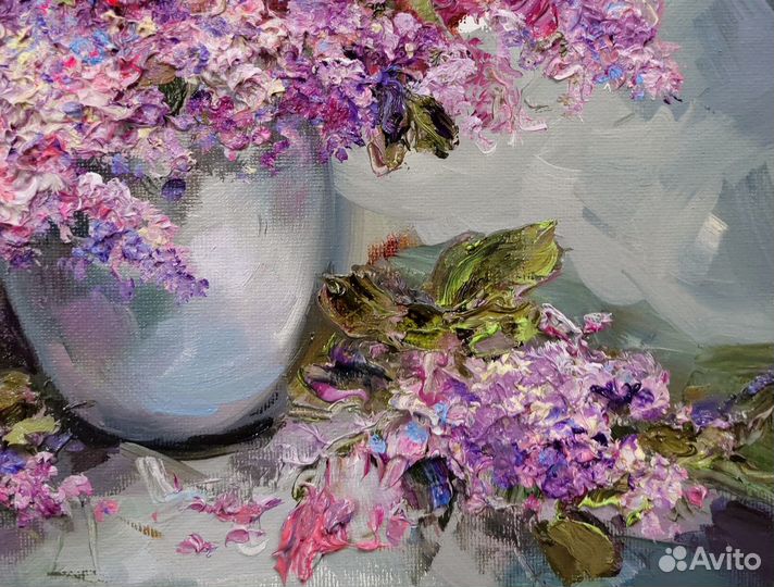Сирень Букет.Картина маслом с цветами 30х30см