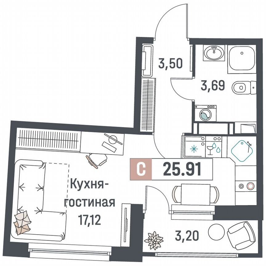 Квартира-студия, 25,9 м², 11/18 эт.