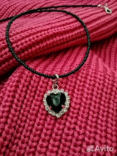 Колье Чокер из бисера чёрный с сердцем