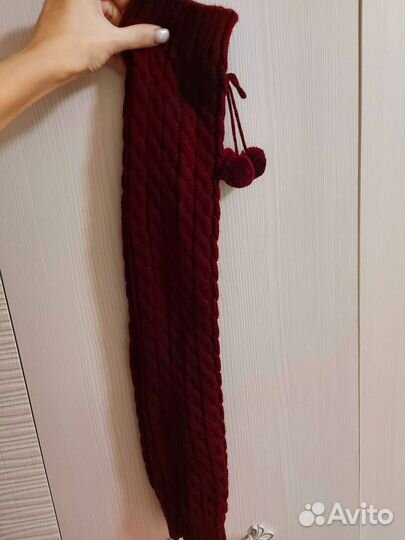 Теплые женские гетры с помпонами