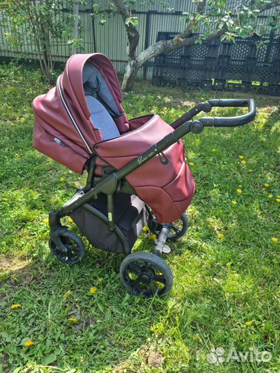 Коляска Roan bass soft 2 в 1 экокожа бордо