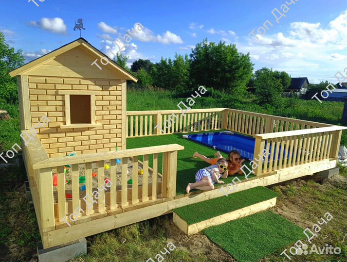 Детская площадка, Бассейн, Детский домик из дерева