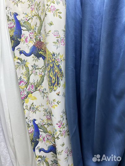 Шторы Павлины в сочетании с блэкаутом