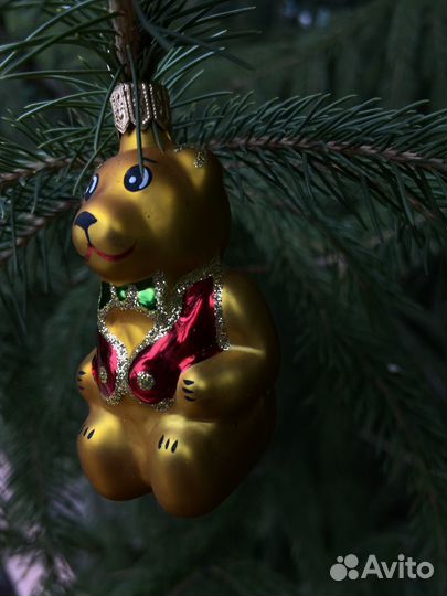 Елочная игрушка Мишка стекло 