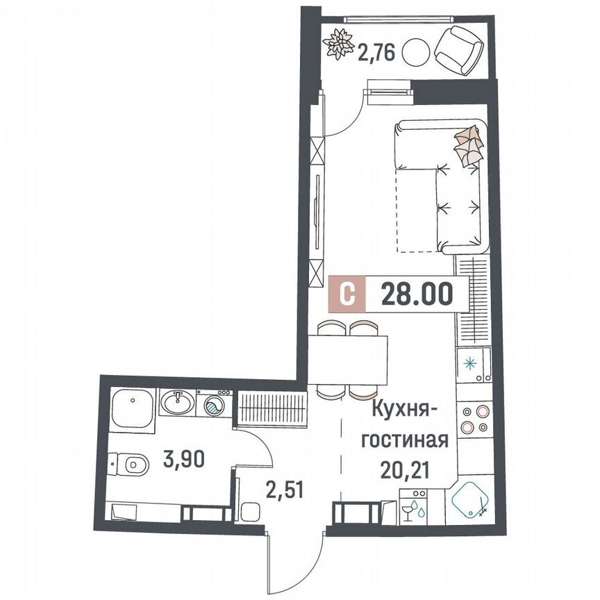 Квартира-студия, 28 м², 15/18 эт.