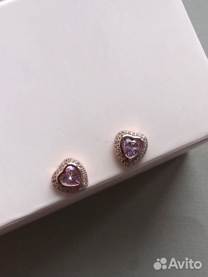 Серьги пандора rose 280568PCZ Розовые сердца