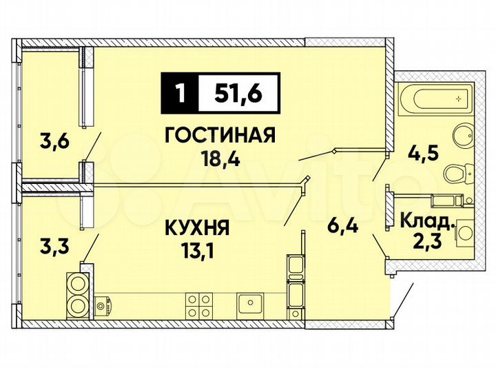 1-к. квартира, 52 м², 15/24 эт.