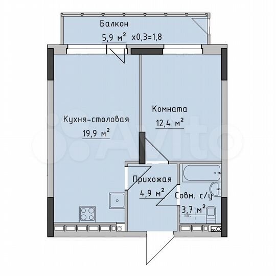 1-к. квартира, 40,9 м², 11/18 эт.