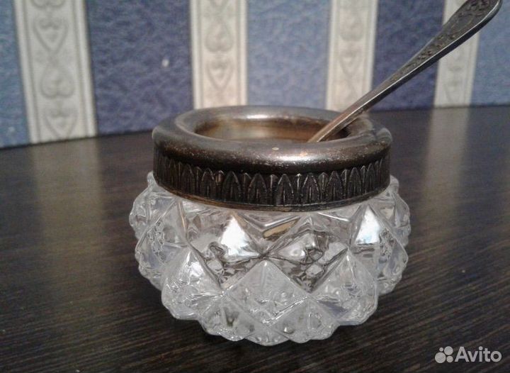 Солонка СССР горный хрусталь/ мелихиор