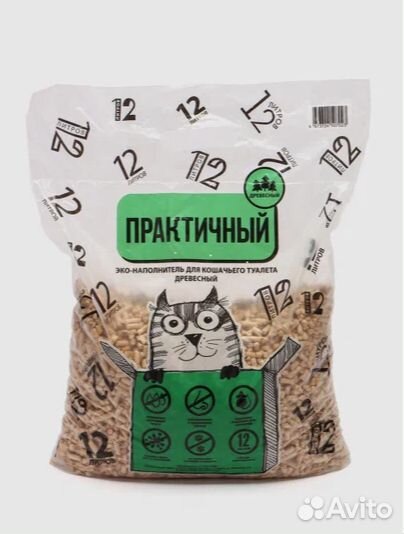 Наполнитель для кошачьего туалета древесный, 12 л