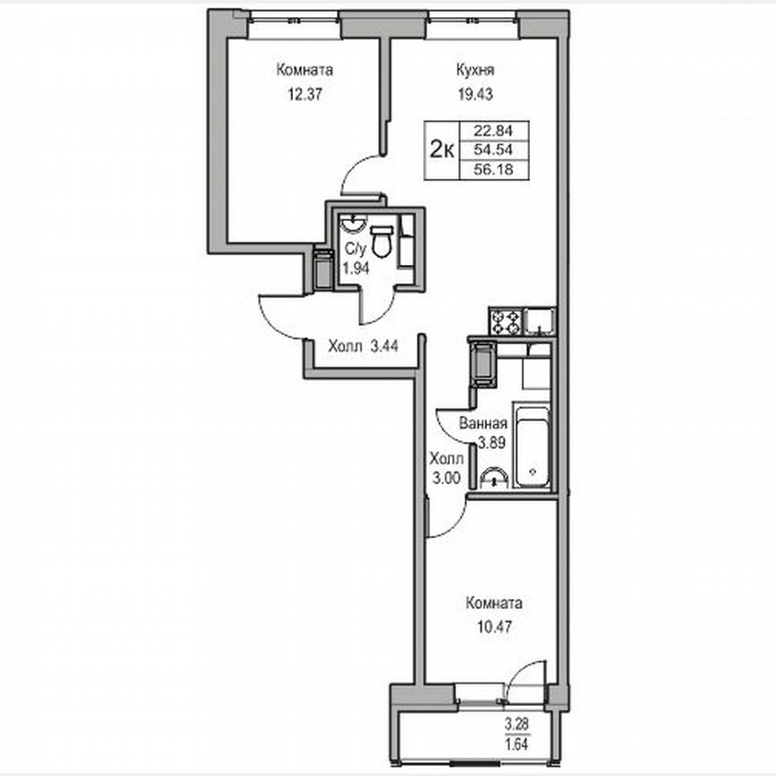 2-к. квартира, 56,2 м², 13/23 эт.