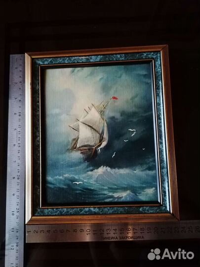 Картина, масло, оргалит- море
