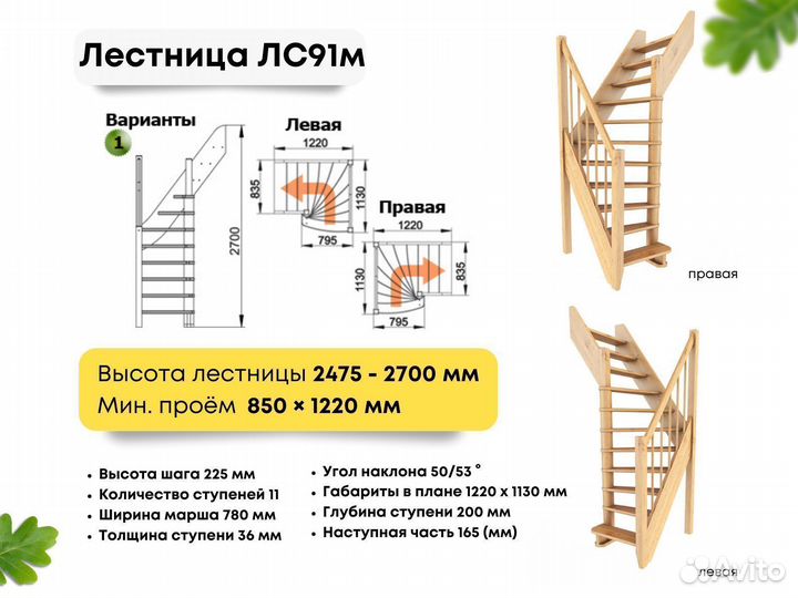 Лестница на 2 этаж для узкого проема