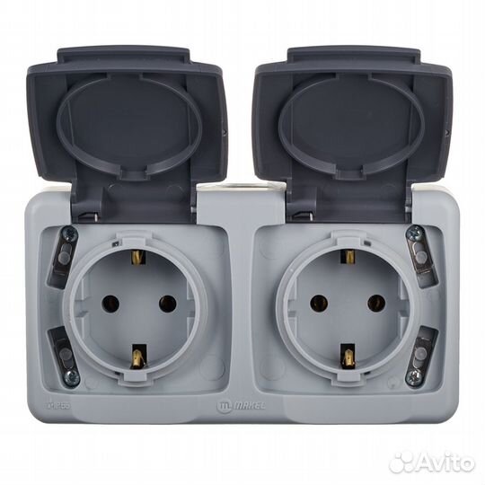 Розетка 36064206 двойная открытая установка серая