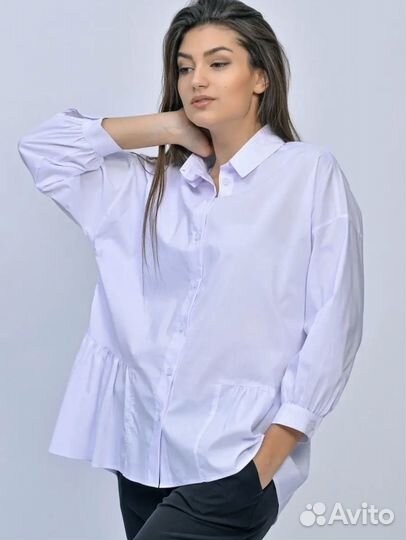 Блузка с баской хлопок офисная 54р