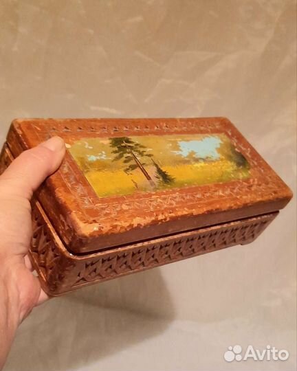 Шкатулка из дерева с пейзажем. Винтаж СССР