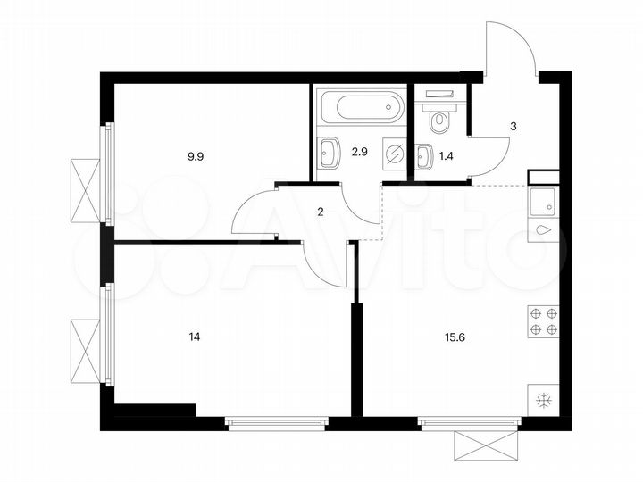 2-к. квартира, 48,8 м², 2/25 эт.