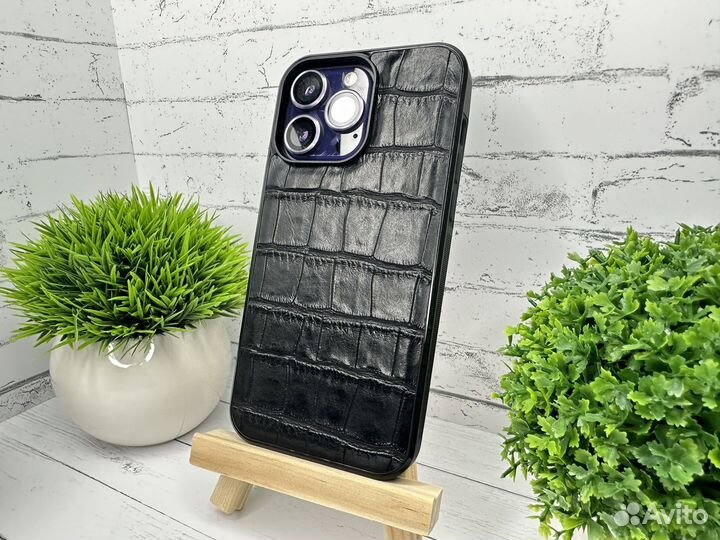 Кожаный чехол на iPhone 14 pro max аллигатор