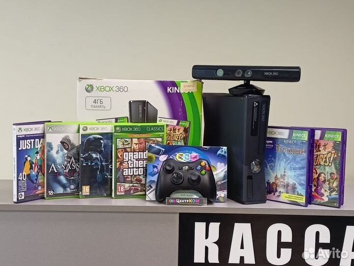Игровая приставка xbox360 Slim + кинект + 6 игр