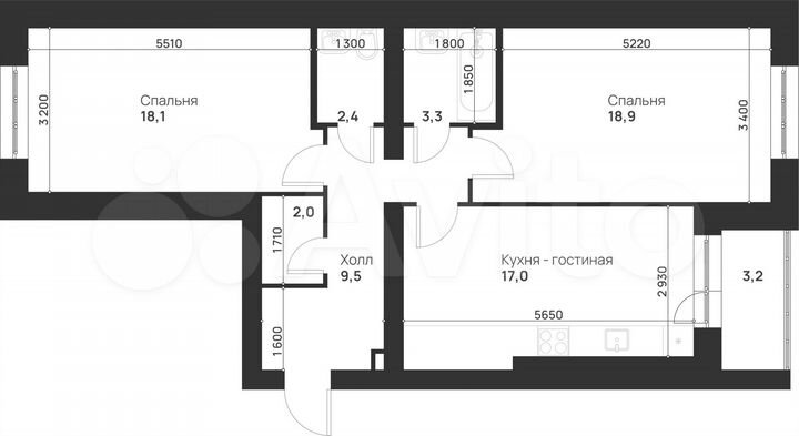 2-к. квартира, 74,4 м², 2/5 эт.