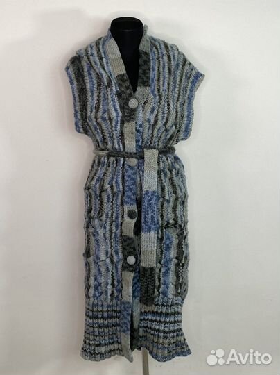 Кардиган длинный женский теплый голубой